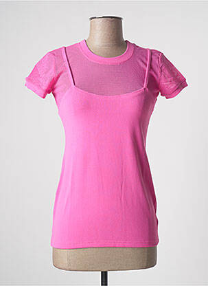 Tricou croială cambrată mâneci scurte roz TEENFLO femeie