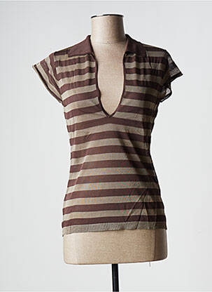 Pulover finisaj cu mansete elastice mâneci scurte maro STEFAN GREEN femme