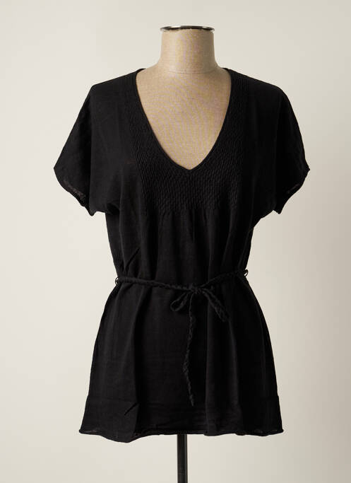 Pulover tunică elasticitate mâneci scurte negru TEENFLO femme