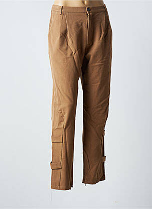 Pantalon drept țesătură crep mărime normală maro BLANC BOHEME femeie