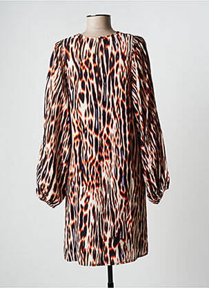 Rochie midi mâneci lungi mâneci lungi maro ICHI femeie