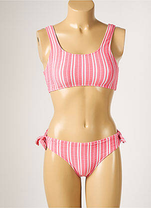 Costum de baie din două piese imprimeu dungi roz SEAFOLLY fată
