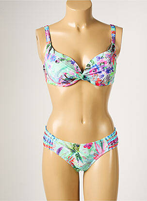 Costum de baie din două piese elasticitate top sutien modelat verde LPB femeie