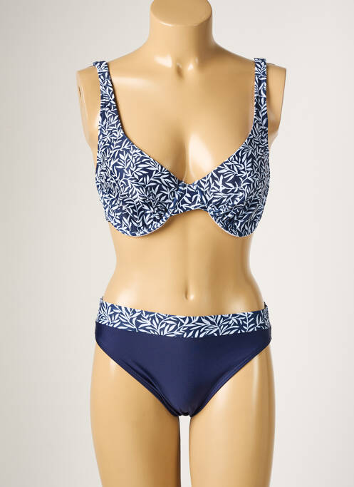 Costum de baie din două piese elasticitate sutien balconet cu decolteu înalt albastru LAGON BLEU femme