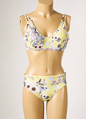 Costum de baie din două piese elasticitate sutien balconet cu decolteu înalt galben MOONTIDE femeie