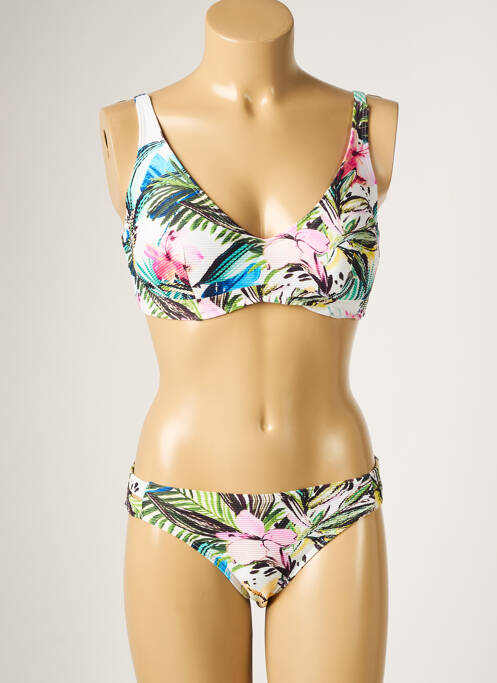 Costum de baie din două piese elasticitate sutien balconet cu decolteu înalt alb MOONTIDE femme