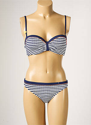 Costum de baie din două piese elasticitate sutien balconet cu decolteu înalt albastru CHERRY BEACH femeie