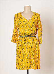 Rochie scurtă mâneci 3/4 mâneci 3/4 galben GRACE & MILA femeie