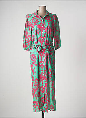 Rochie lungă imprimeu fantezie mâneci 3/4 verde BEAUMONT femeie
