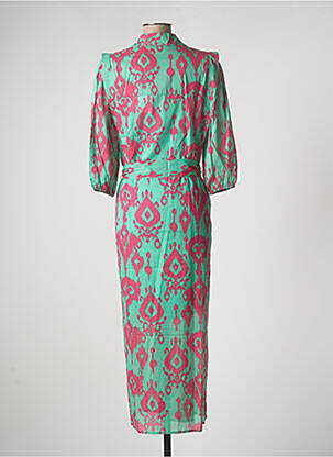 Rochie lungă imprimeu fantezie mâneci 3/4 verde BEAUMONT femeie