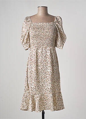 Rochie midi imprimeu floral mâneci scurte bej CALIE femeie