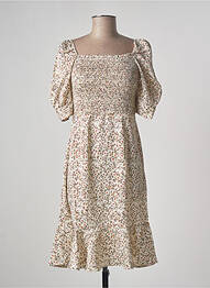 Rochie midi imprimeu floral mâneci scurte bej CALIE femeie