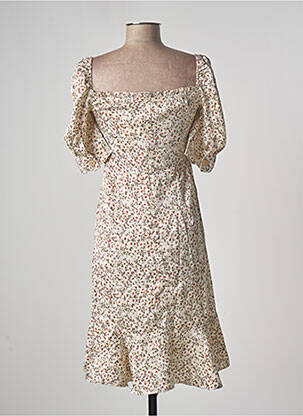 Rochie midi imprimeu floral mâneci scurte bej CALIE femeie