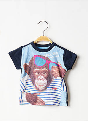Tricou țesătură jersey mâneci scurte albastru WEEK END A LA MER băiat