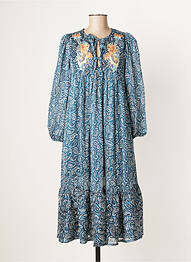 Rochie midi imprimeu fantezie mâneci lungi albastru MOLLY BRACKEN femme