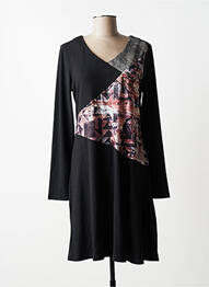 Rochie midi imprimeu fantezie mâneci lungi negru SMASH! femme
