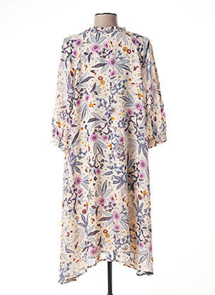 Rochie midi imprimeu floral mâneci scurte bej BRUNO SAINT HILAIRE femeie