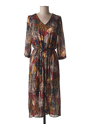 Rochie midi imprimeu floral mâneci 3/4 maro JULIE GUERLANDE femeie
