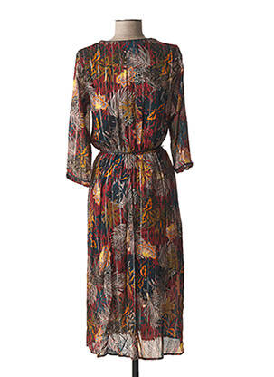 Rochie midi imprimeu floral mâneci 3/4 maro JULIE GUERLANDE femeie