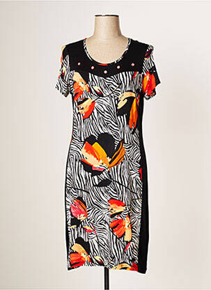 Rochie midi imprimeu floral mâneci scurte negru FRANCE RIVOIRE femeie