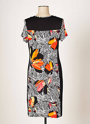 Rochie midi imprimeu floral mâneci scurte negru FRANCE RIVOIRE femeie