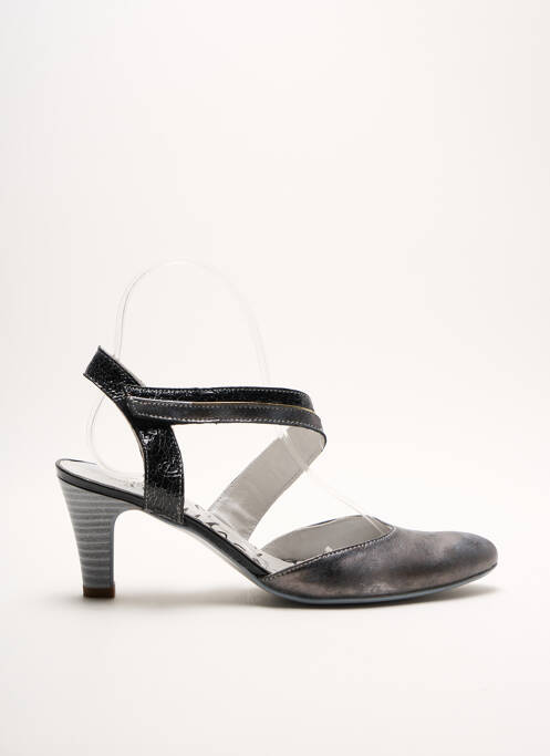 Sandale/pantofi decupați țesătură satinată toc de 4 la 6 cm gri UN TOUR EN VILLE femme