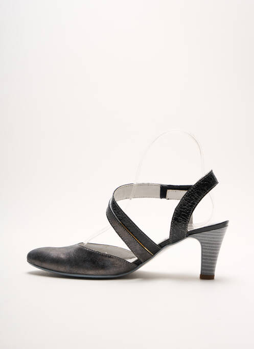 Sandale/pantofi decupați țesătură satinată toc de 4 la 6 cm gri UN TOUR EN VILLE femme