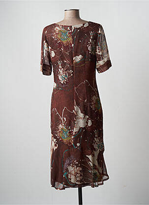 Rochie midi imprimeu fantezie mâneci scurte maro LA ROCHELLE femeie
