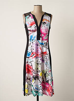 Rochie midi imprimeu fantezie fără mâneci alb MALOKA femme