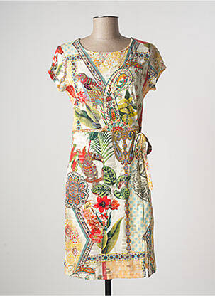 Rochie midi imprimeu fantezie mâneci scurte galben MULTIPLES femeie