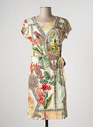 Rochie midi imprimeu fantezie mâneci scurte galben MULTIPLES femeie