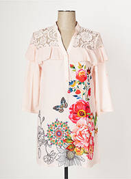 Rochie scurtă croială fluidă mâneci 3/4 roz MULTIPLES femeie