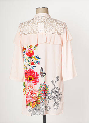 Rochie scurtă imprimeu floral mâneci 3/4 roz MULTIPLES femeie
