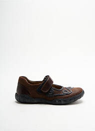 Sandale/pantofi decupați țesătură satinată vârf rotund maro MOD8 enfant