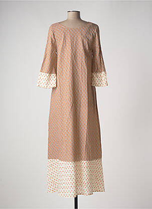 Rochie lungă țesătură poplin mâneci 3/4 maro LA FABBRICA DEL LINO femeie