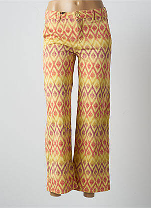 Pantalon 7/8 țesătură poplin talie joasă galben HAPPY femeie