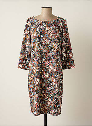 Rochie midi imprimeu floral mâneci 3/4 maro CREAM femeie
