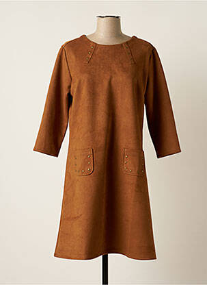 Rochie scurtă mâneci 3/4 mâneci 3/4 maro THALASSA femeie