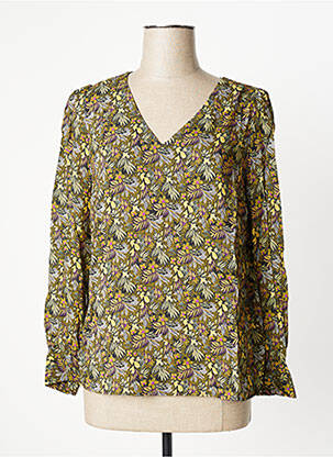 Bluză țesătură poplin mâneci lungi verde C'EST BEAU LA VIE femeie