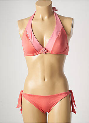 Costum de baie din două piese elasticitate top triunghiuri roz GENIUS femeie