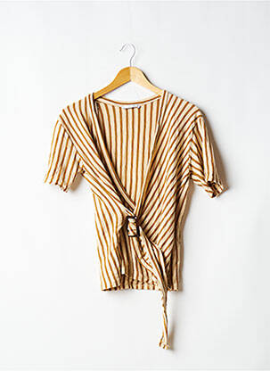 Top țesătură jersey mâneci scurte bej ZARA femeie