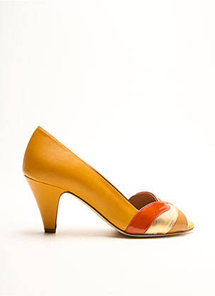 Pantofi cu toc talpă exterioară din piele toc de 4 la 6 cm portocalie NEW LOVERS femeie