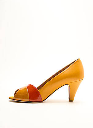 Pantofi cu toc talpă exterioară din piele toc de 4 la 6 cm portocalie NEW LOVERS femeie