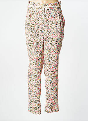 Pantalon drept țesătură crep talie înaltă roz LAURE + MAX femeie