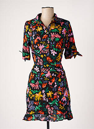 Rochie midi imprimeu fantezie mâneci scurte negru BANANA MOON femeie