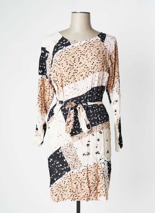 Rochie midi imprimeu floral mâneci lungi bej ICHI femme