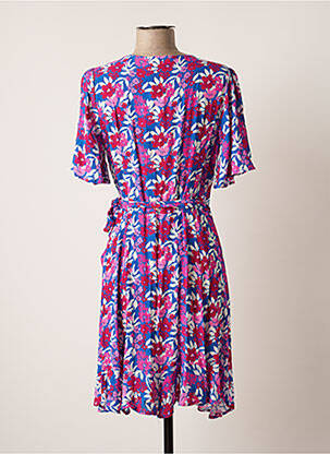 Rochie midi imprimeu floral mâneci scurte albastru ESCANDELLE femeie