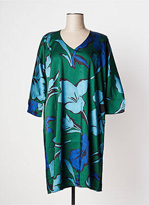 Rochie midi imprimeu floral mâneci 3/4 verde POISSONS BLANCS femeie