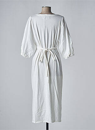Rochie lungă croială cambrată mâneci 3/4 alb SANFASON femeie