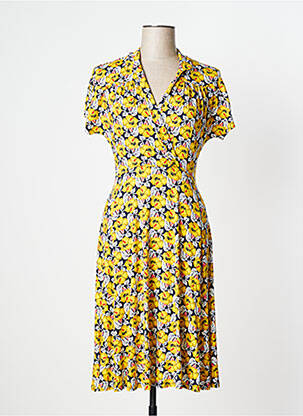Rochie midi imprimeu floral mâneci scurte galben BLUTSGESCHWISTER femeie